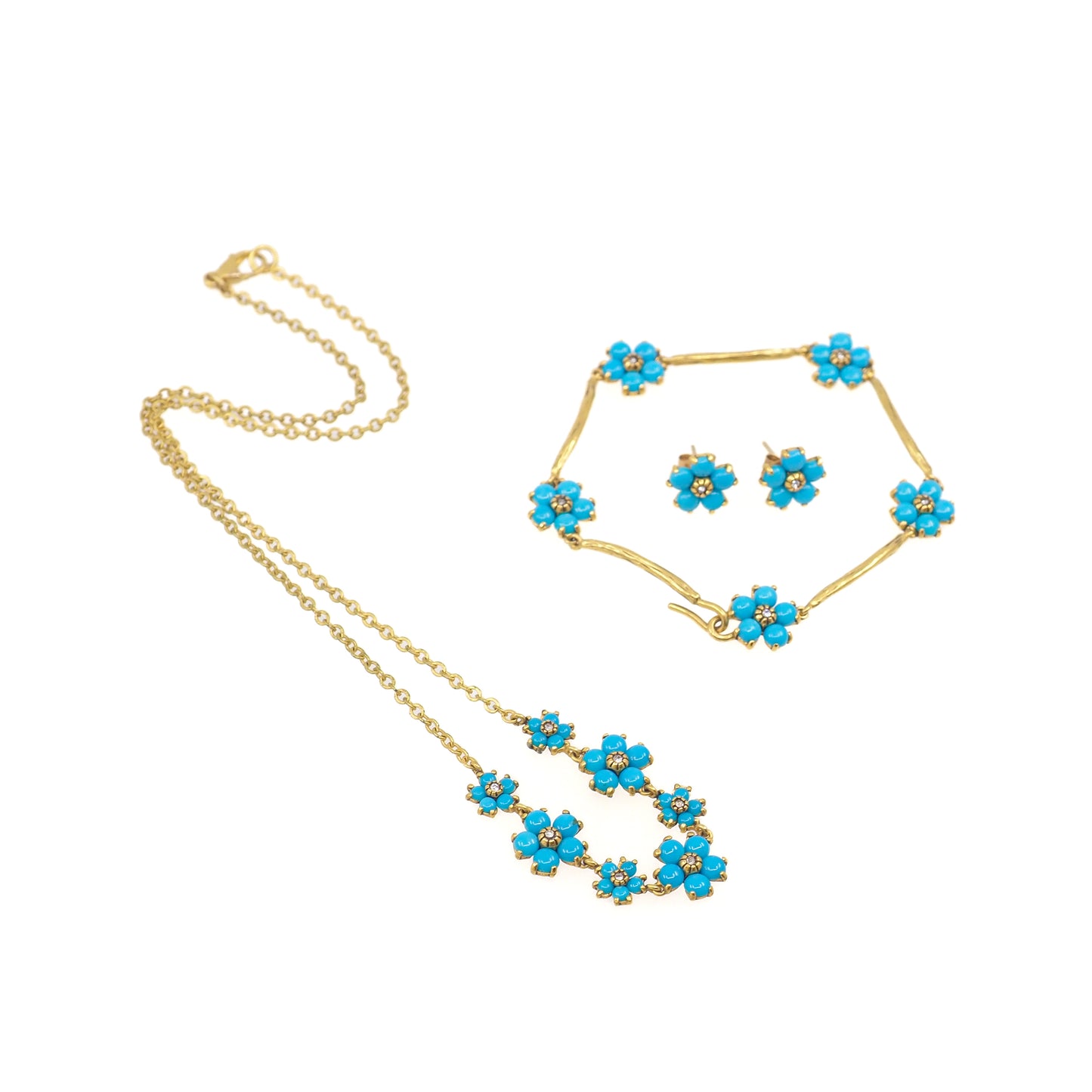 Vintage 1980er Metropolitan Museum of Art Lab Türkisblaues Blumenschmuck-Set