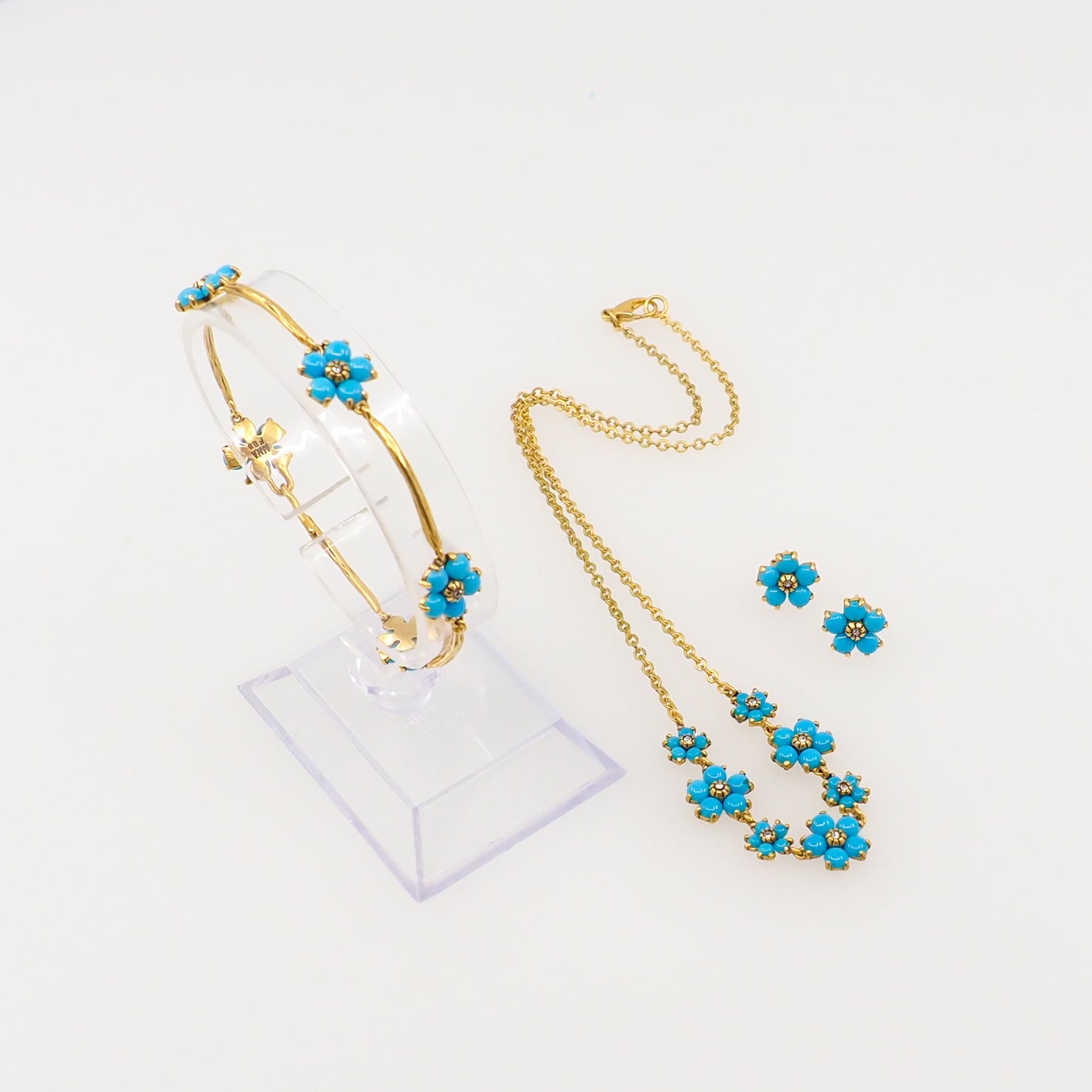 Vintage 1980er Metropolitan Museum of Art Lab Türkisblaues Blumenschmuck-Set