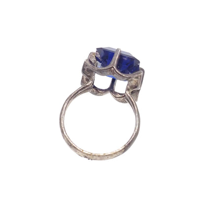 Vintage 1970s Blue Glass Sterling Statement Ring Size 6