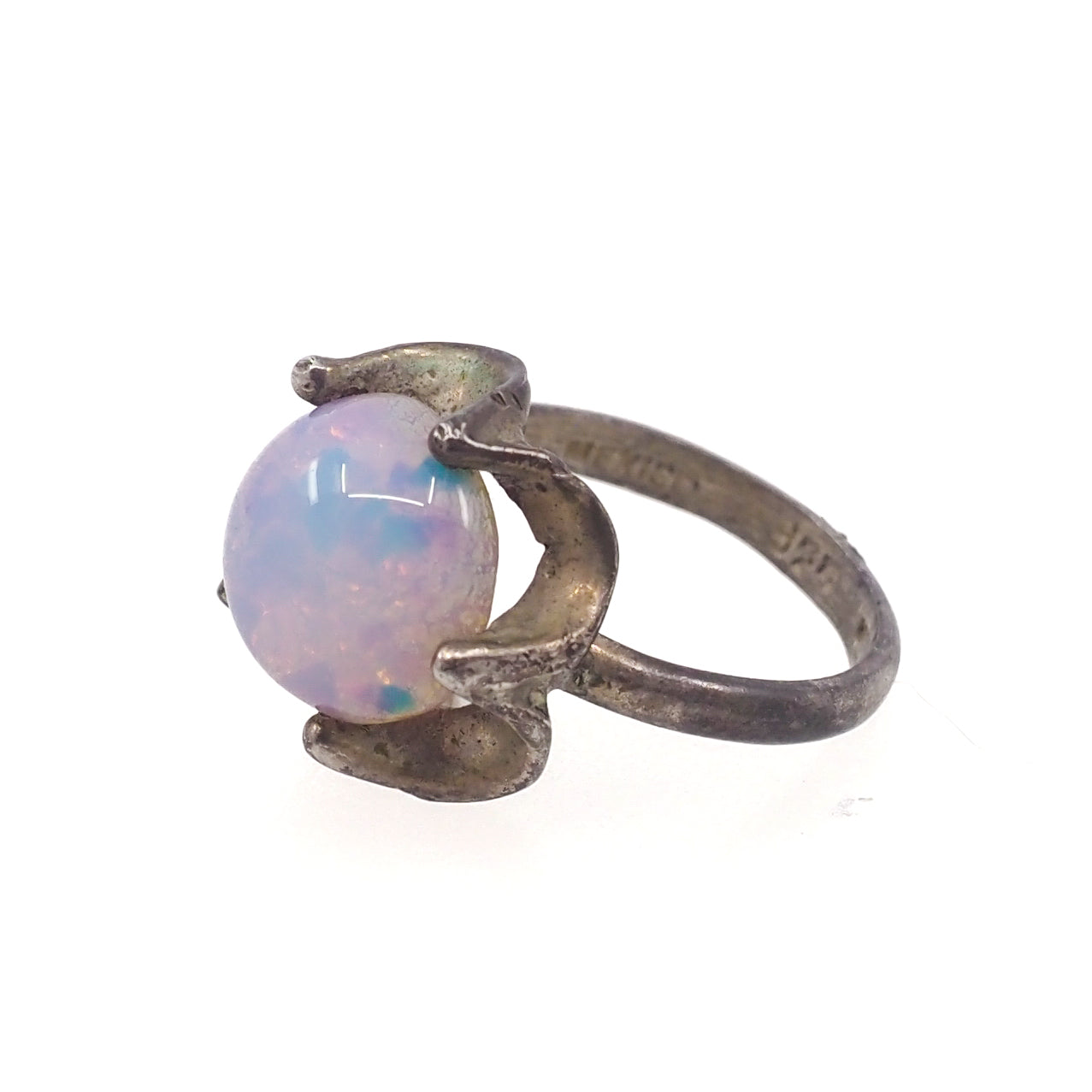 Vintage 1970s Opalescent Glass Flower Mexican Sterling Ring Size 7
