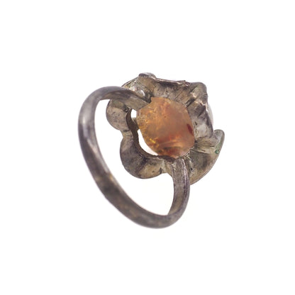 Vintage 1970s Opalescent Glass Flower Mexican Sterling Ring Size 7