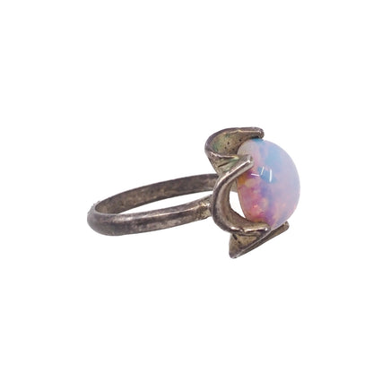 Vintage 1970s Opalescent Glass Flower Mexican Sterling Ring Size 7