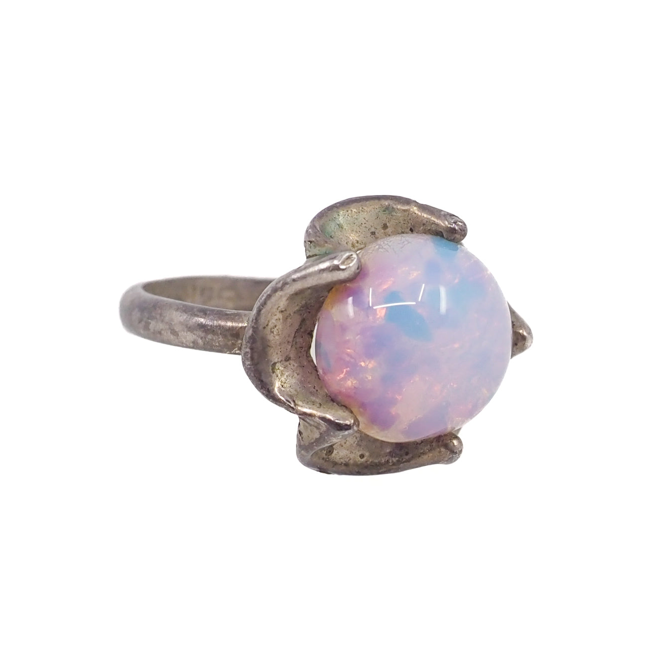 Vintage 1970s Opalescent Glass Flower Mexican Sterling Ring Size 7