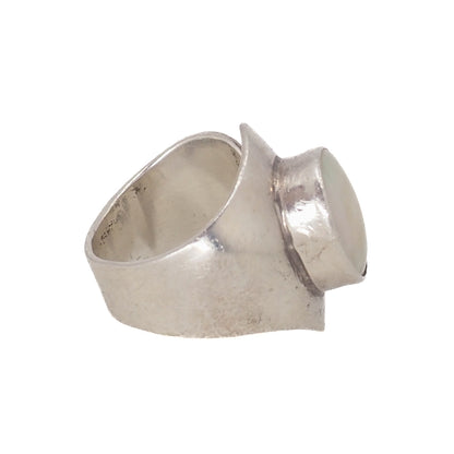 Vintage 1990s ROBERT NILSSON Mother-of-Pearl and Sterling Large Modernist Statement Ring Size 7
