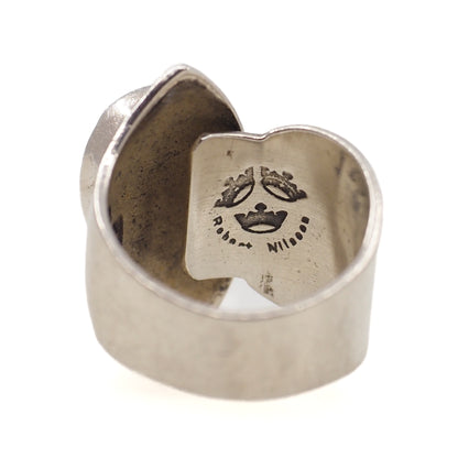 Vintage 1990s ROBERT NILSSON Mother-of-Pearl and Sterling Large Modernist Statement Ring Size 7