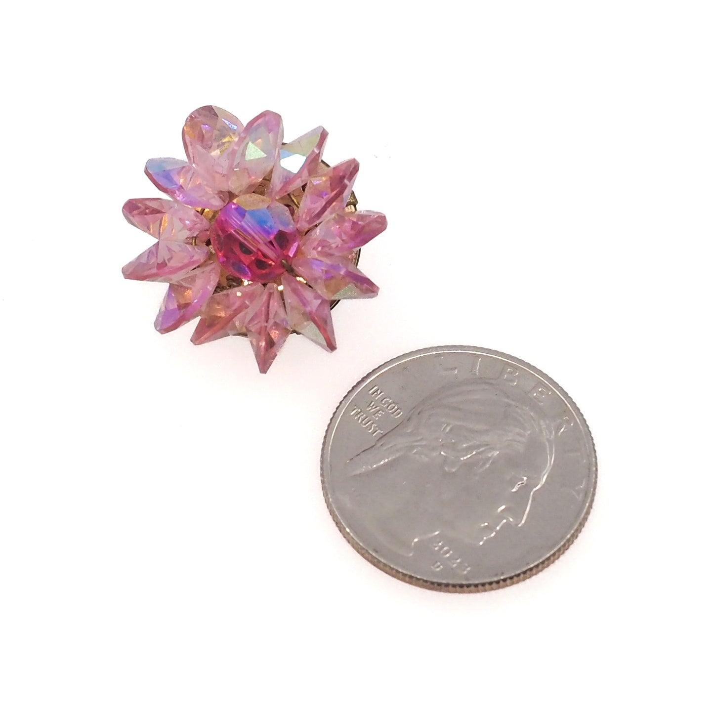 Vintage 1960s Pink Aurora Borealis Beaded Clip-On Earrings