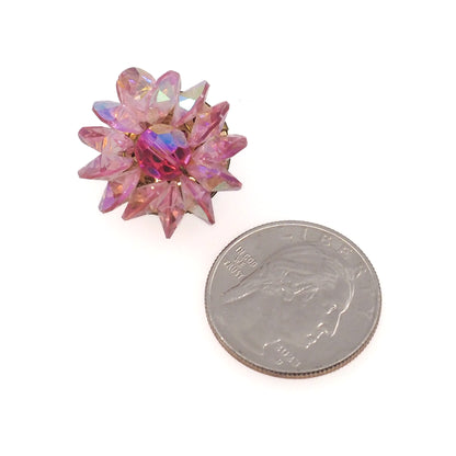Vintage 1960s Pink Aurora Borealis Beaded Clip-On Earrings