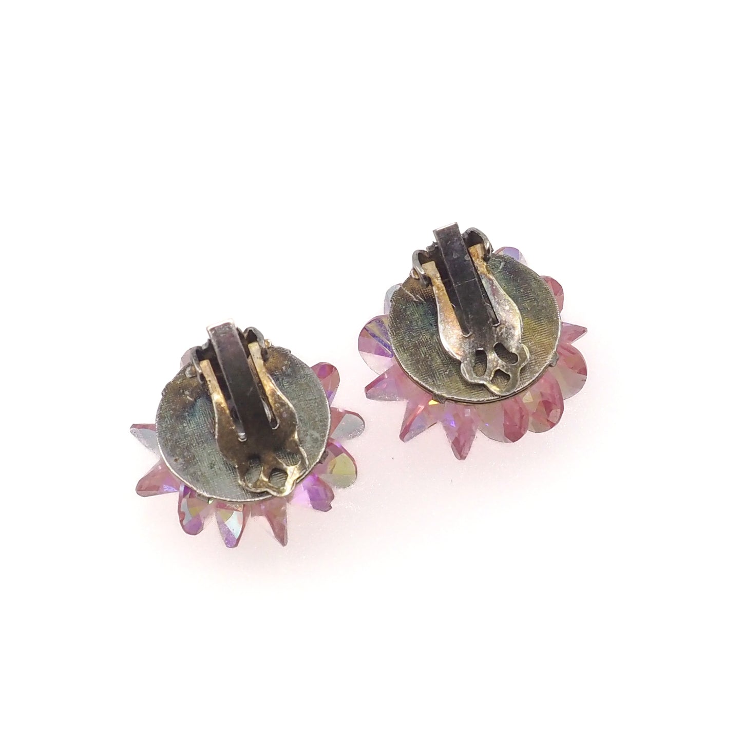 Vintage 1960s Pink Aurora Borealis Beaded Clip-On Earrings
