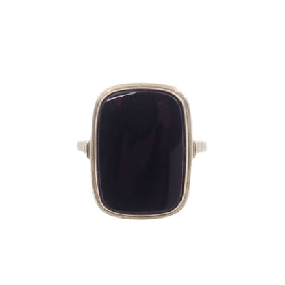 Vintage 1960s Black Onyx and 835 Silver Solitaire Ring Size 7.75