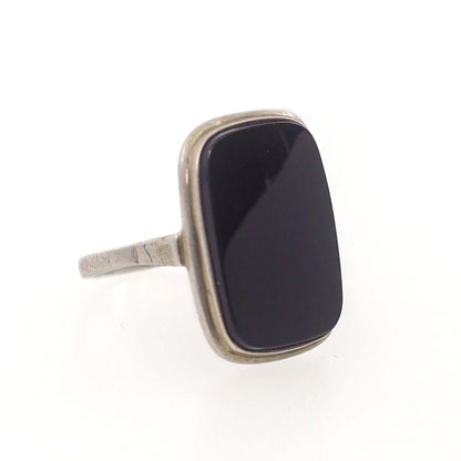 Vintage 1960s Black Onyx and 835 Silver Solitaire Ring Size 7.75