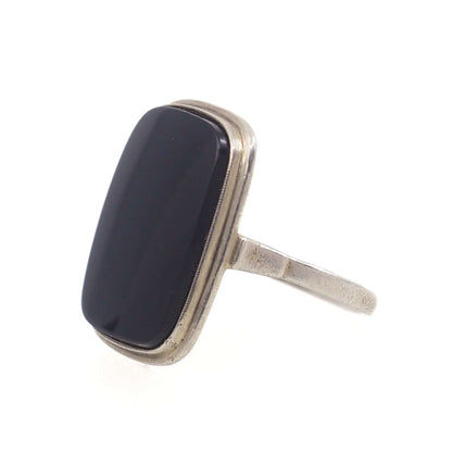 Vintage 1960s Black Onyx and 835 Silver Solitaire Ring Size 7.75