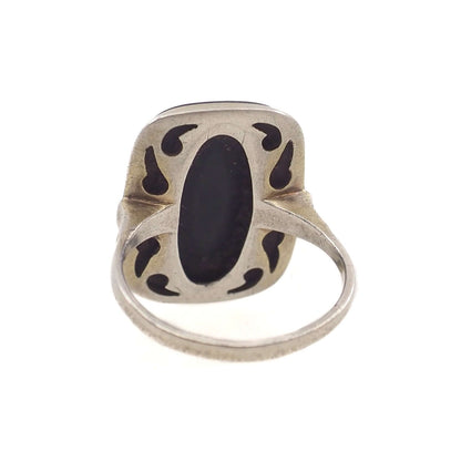 Vintage 1960s Black Onyx and 835 Silver Solitaire Ring Size 7.75