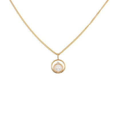 Vintage 1970s Japanese Cultured Akoya Pearl, Diamond, and Yellow Gold Filled 18" Necklace