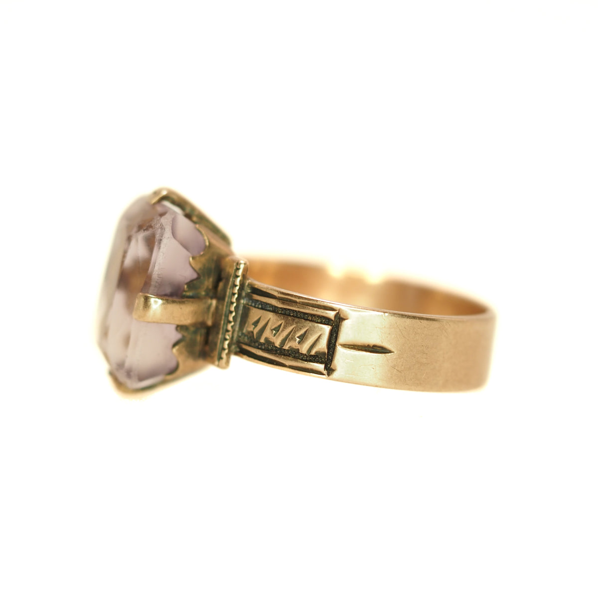 Antique 1880s Late Victorian Amethyst and 10K Rose Gold Etched Solitaire Ring Size 7.75 image 5