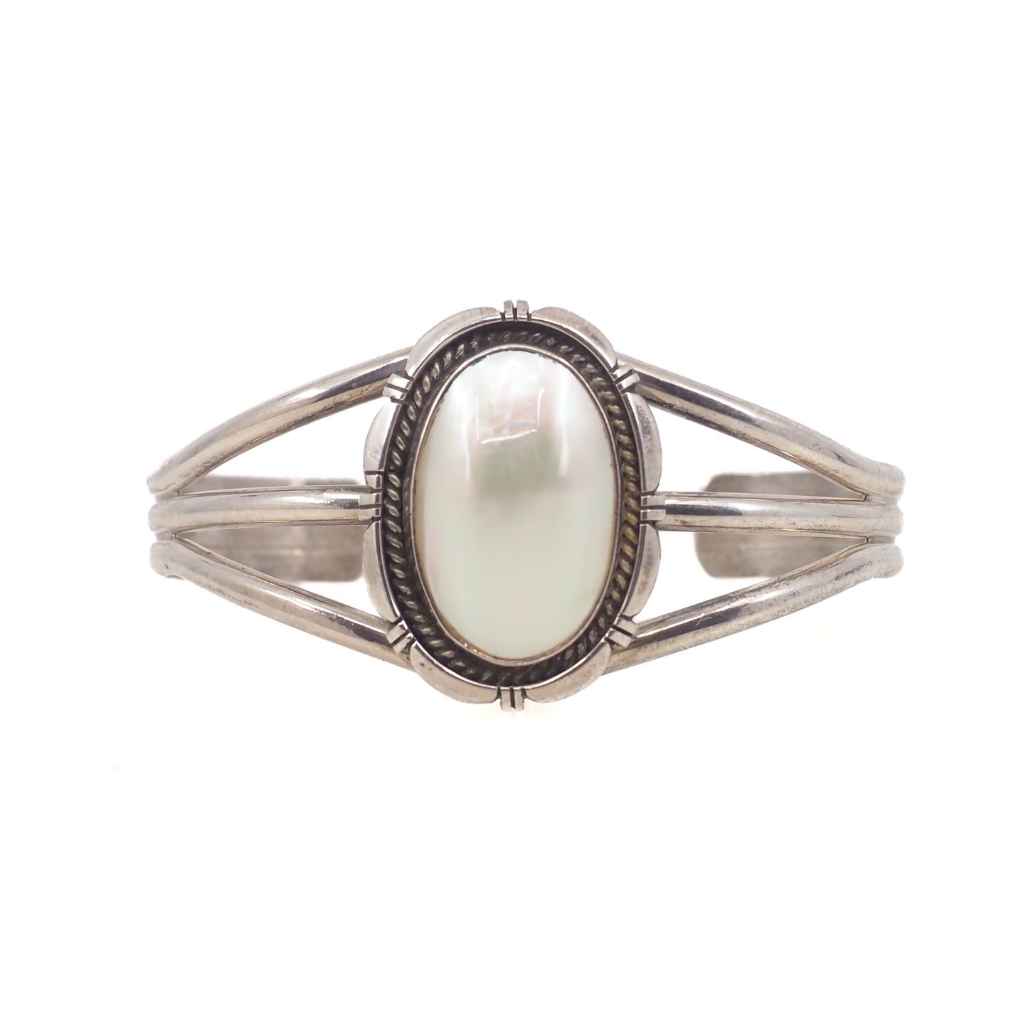 Vintage 1980er EUGENE BELONE Navajo Perlmutt Sterling Silber Manschette 6.5" Armband