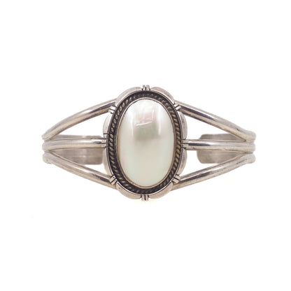 Vintage 1980er EUGENE BELONE Navajo Perlmutt Sterling Silber Manschette 6.5" Armband