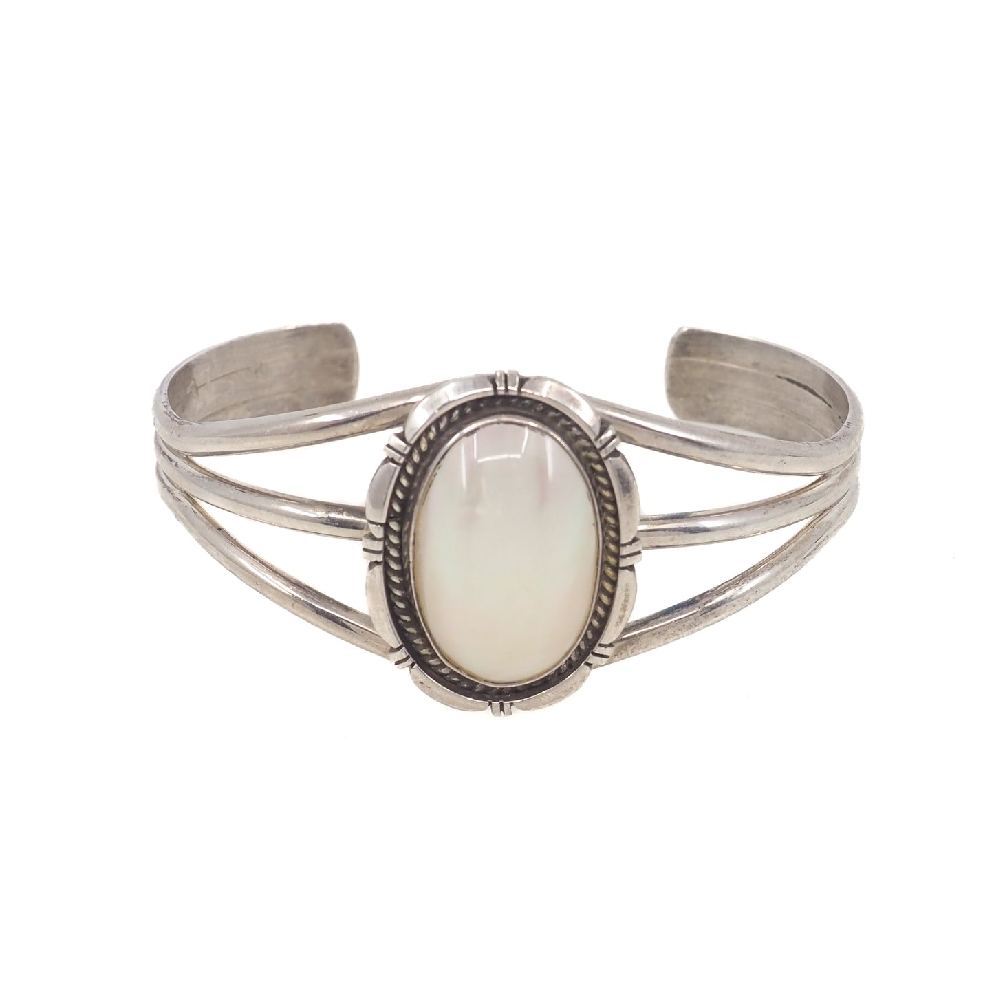 Vintage 1980er EUGENE BELONE Navajo Perlmutt Sterling Silber Manschette 6.5" Armband