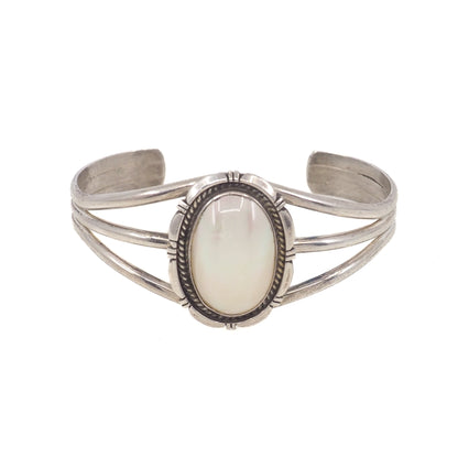 Vintage 1980er EUGENE BELONE Navajo Perlmutt Sterling Silber Manschette 6.5" Armband