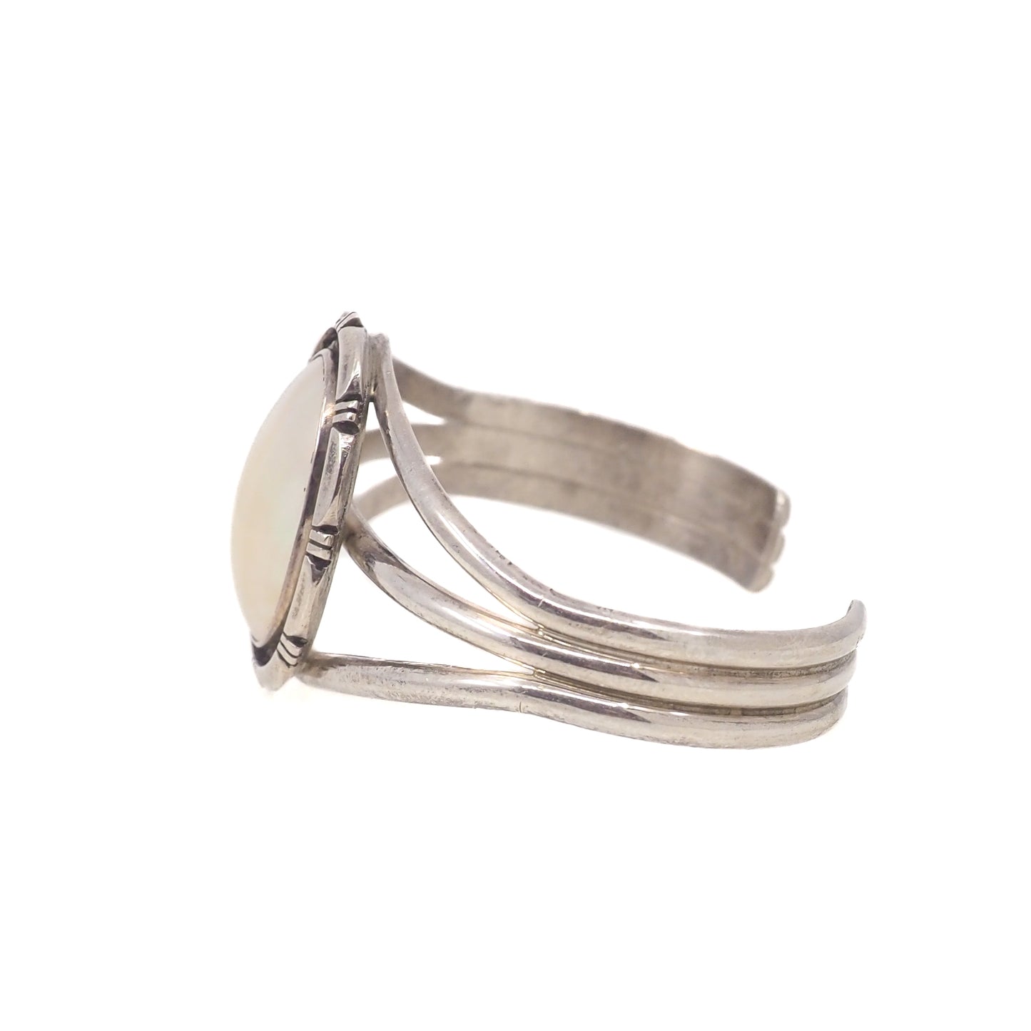 Vintage 1980er EUGENE BELONE Navajo Perlmutt Sterling Silber Manschette 6.5" Armband