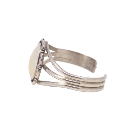 Vintage 1980er EUGENE BELONE Navajo Perlmutt Sterling Silber Manschette 6.5" Armband