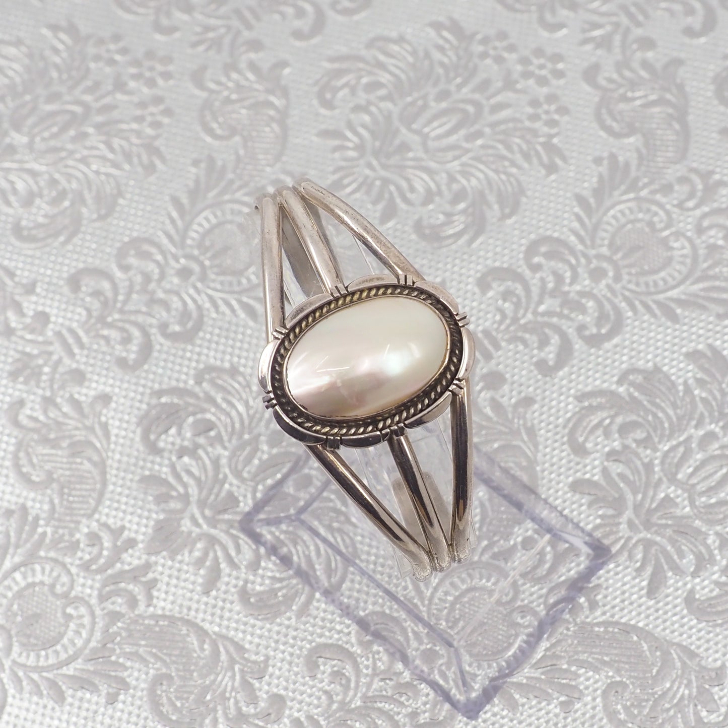 Vintage 1980er EUGENE BELONE Navajo Perlmutt Sterling Silber Manschette 6.5" Armband