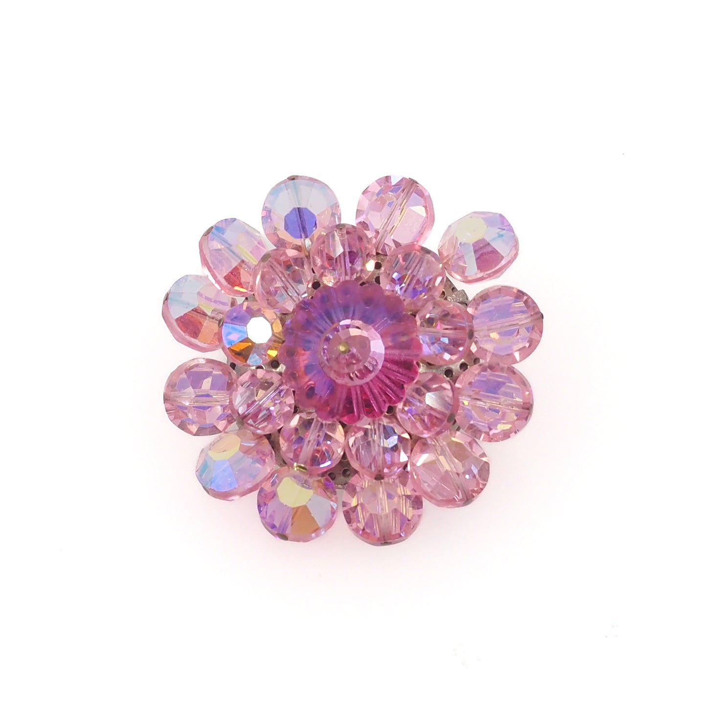Vintage 1960s Pink Aurora Borealis Beaded Brooch