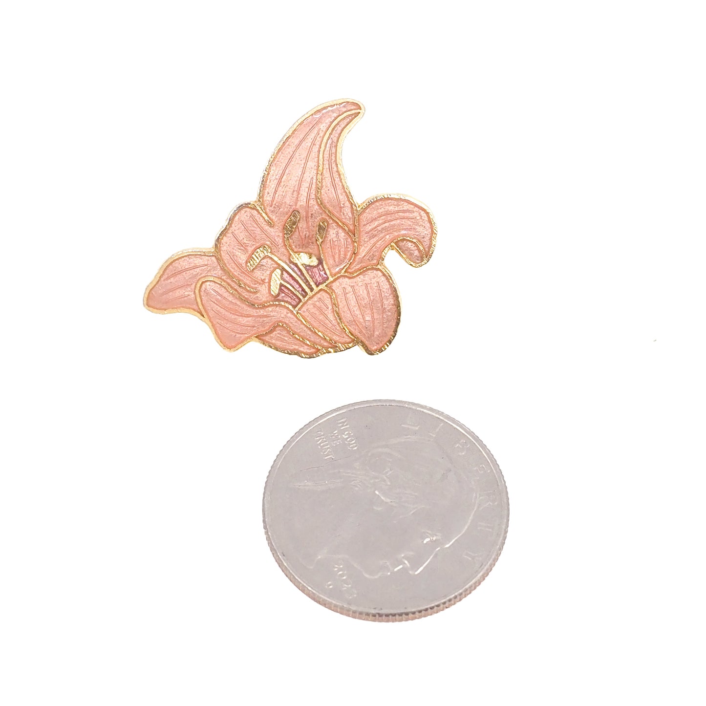 Vintage 1980s Baby Pink Enamel and Gold Tone Metal Pierced Flower Lily Earrings