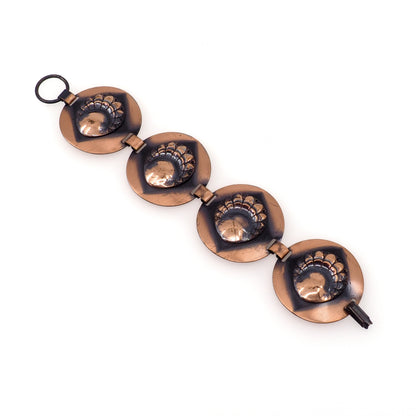Vintage 1960s Mid-Century Modernist Copper Round Link 7.5" Bracelet