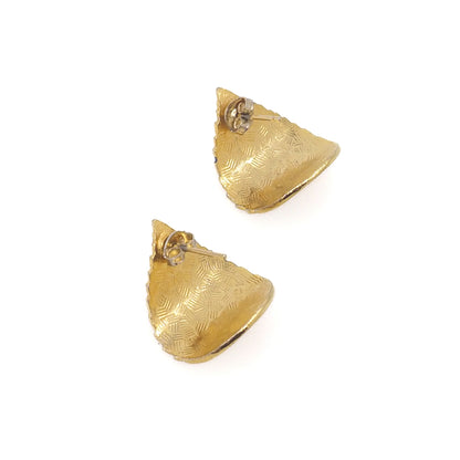 Vintage 1980s Blue Enamel and Gold Tone Metal Pierced Flower Butterfly Earrings