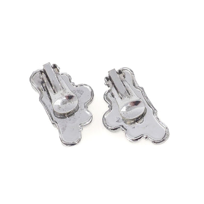Vintage 1960s Silver Tone Metal Modernist Clip On Earrings