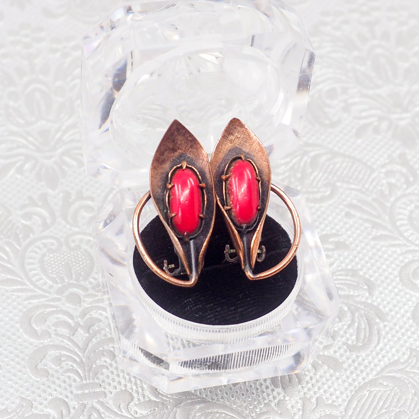 Vintage 1960s MATISSE Red Copper Leaf Mid-Century Modern Clip-On Earrings