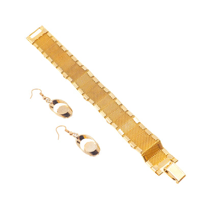 Vintage 1960s Morpho Blue Butterfly Wing and Gold Tone Bracelet and Drop Earring Set
