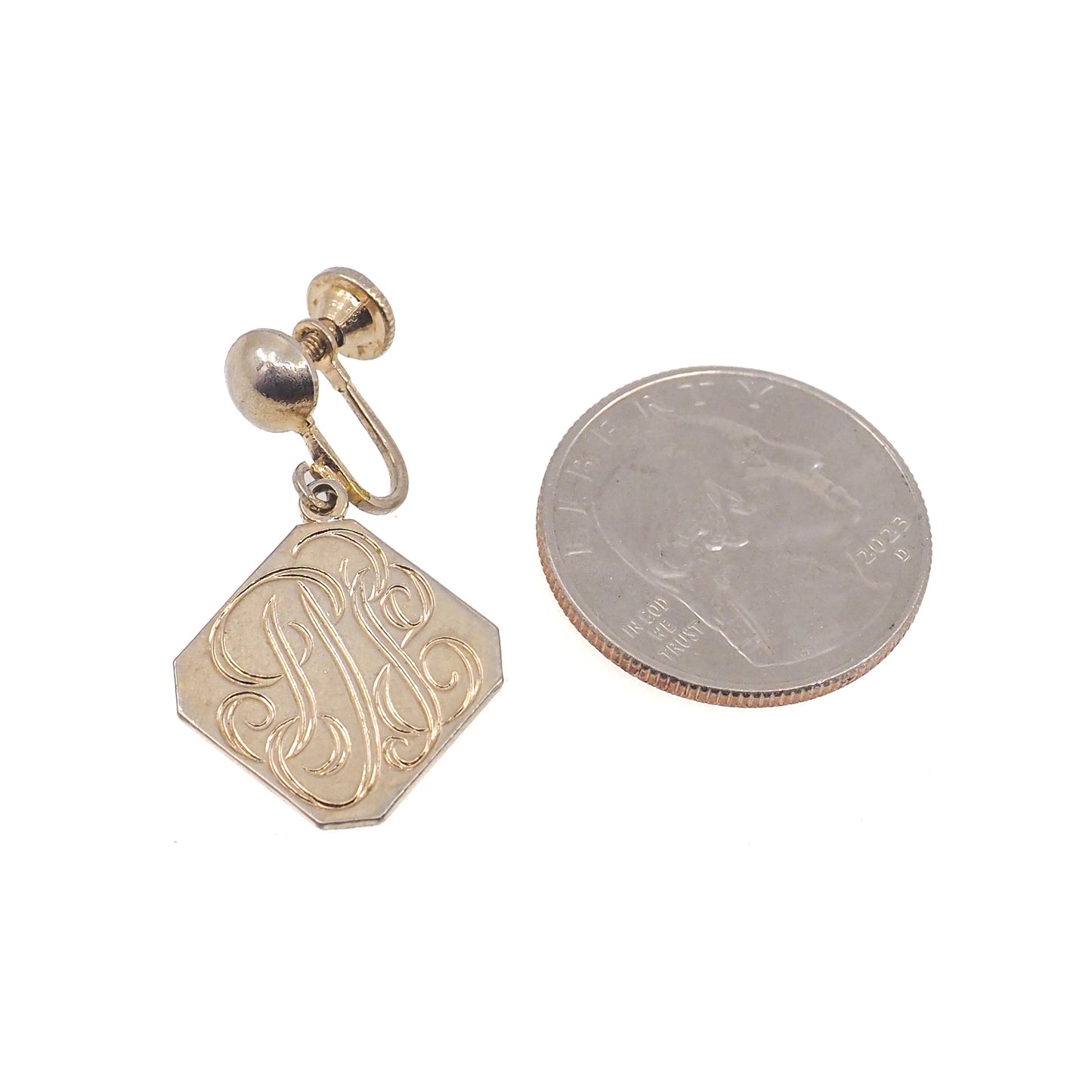 Vintage 1950s Yellow Gold Filled Engraved Screw Back Drop Earrings