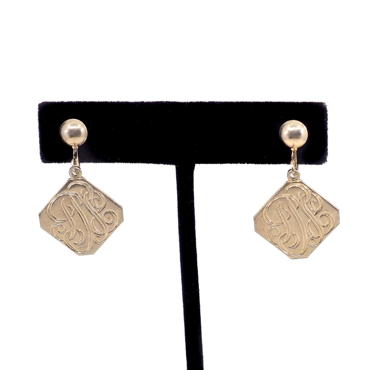 Vintage 1950s Yellow Gold Filled Engraved Screw Back Drop Earrings