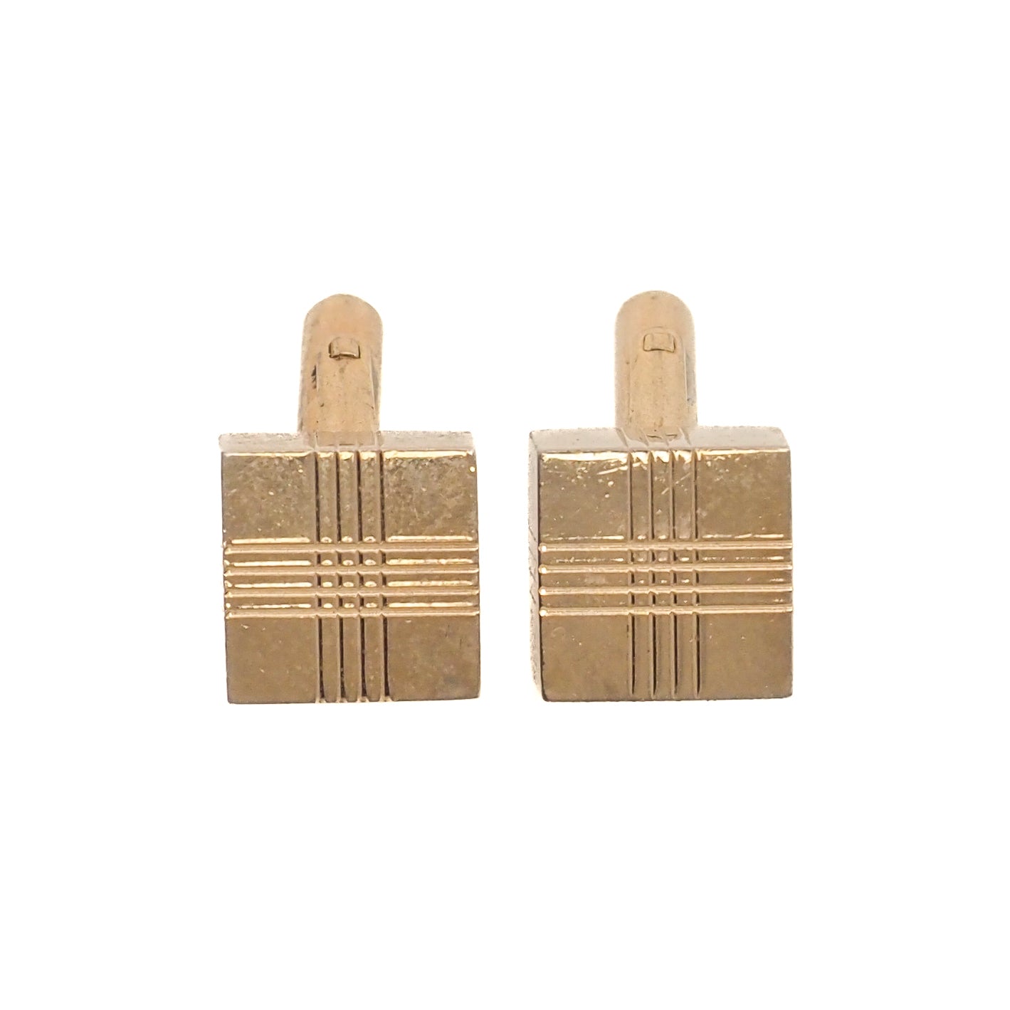 Vintage 1960s Etched Square Gold Plate Unisex Geometric Cufflinks