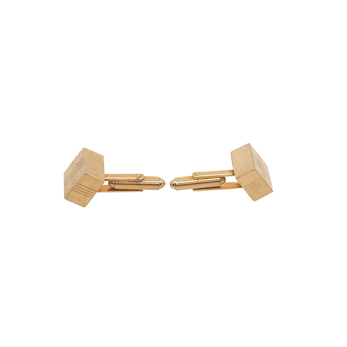 Vintage 1960s Etched Square Gold Plate Unisex Geometric Cufflinks