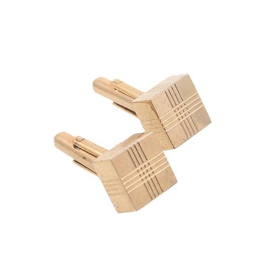 Vintage 1960s Etched Square Gold Plate Unisex Geometric Cufflinks
