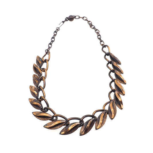 Vintage 1960s Leaf Coppe Mid Century Modern Leaf Abstract 18" Necklace