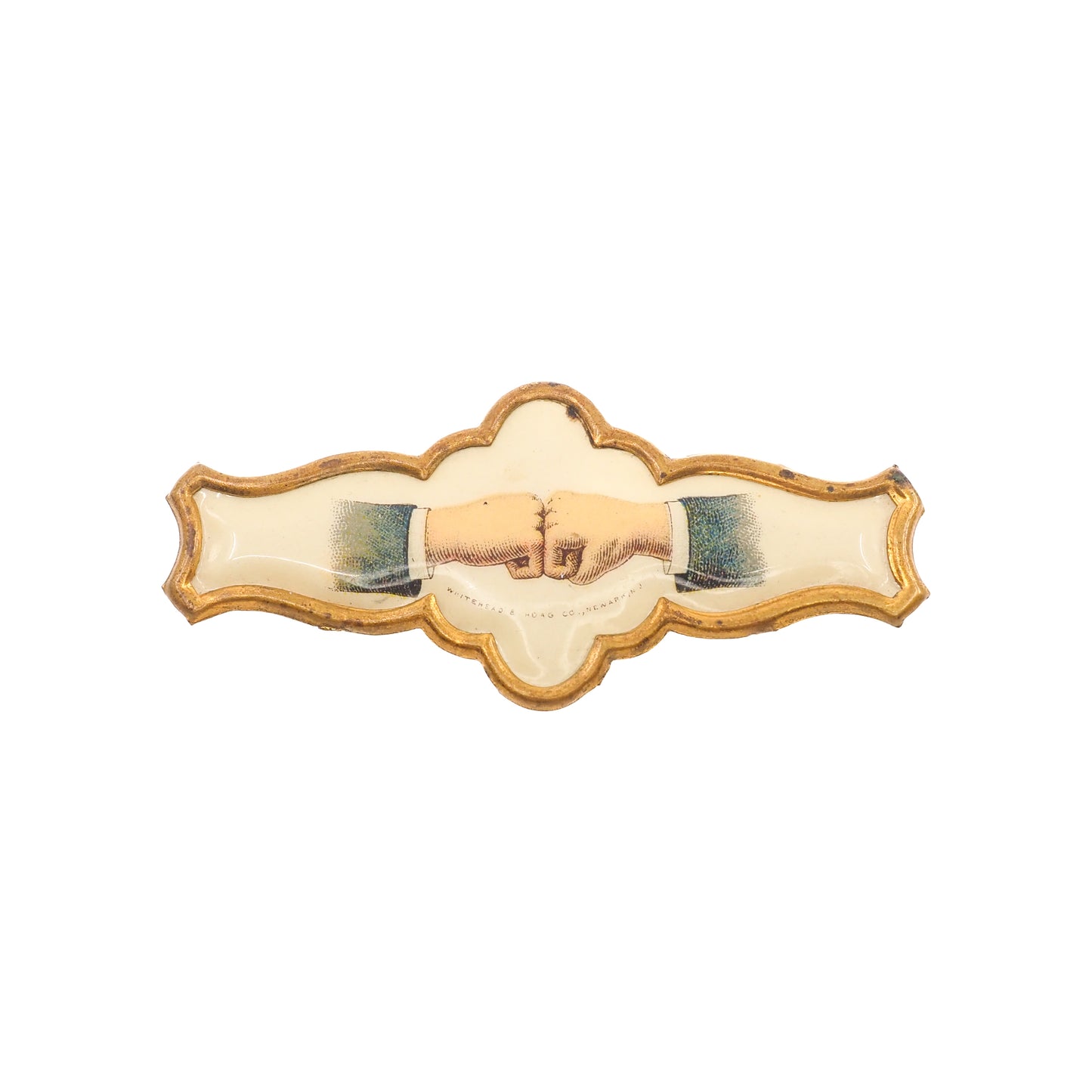 Antique 1890s Victorian WHITEHEAD & HOAG Fraternal Handshake Celluloid Pin