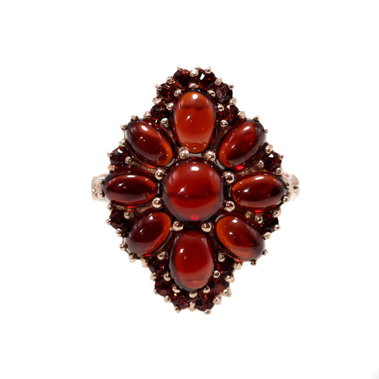 Vintage 1990s Pyrope Garnet and Rose Gold Vermeil Cabochon Cluster Ring Size 8.5 image 0