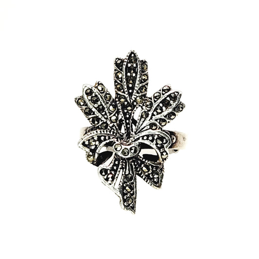 Vintage 1940s Sterling Silver and Marcasite Bouquet Ring Size 8.25 image 0