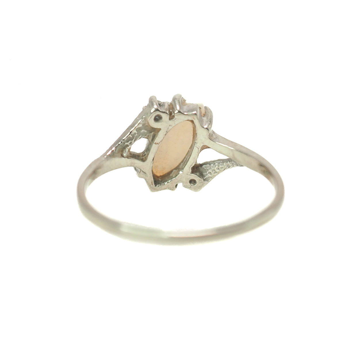 Vintage 1970s Marquise-Cut Opal Cabochon, Diamond, and 10K White Gold Ring Size 6.25 image 4