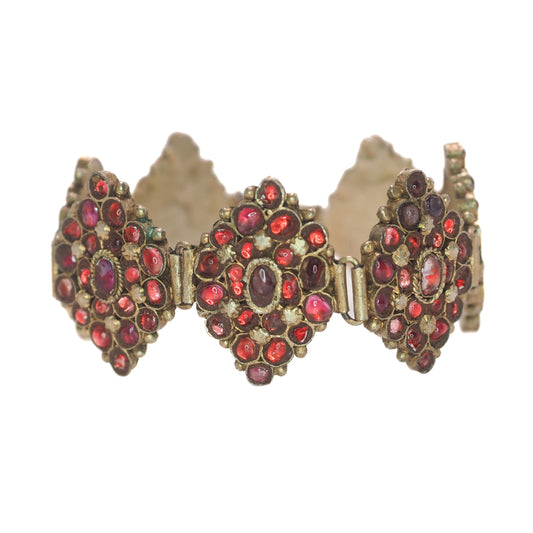 Antique 1850s Mid-Victorian Red Glass Cabochon and Gilt Statement Large 7" Bracelet image 0