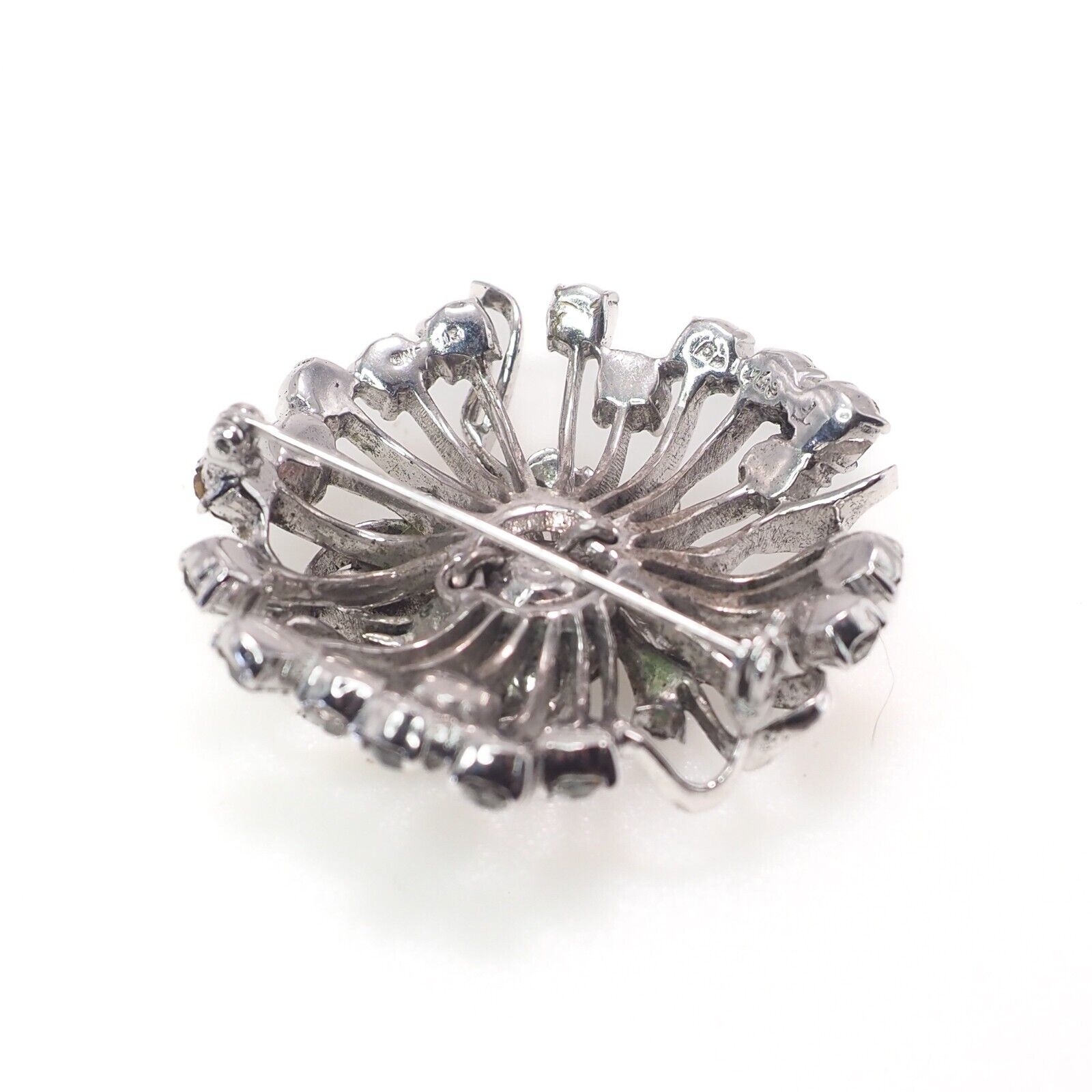 Vintage 1940s EISENBERG Ice Starburst Clear Rhinestone Sterling Large Brooch