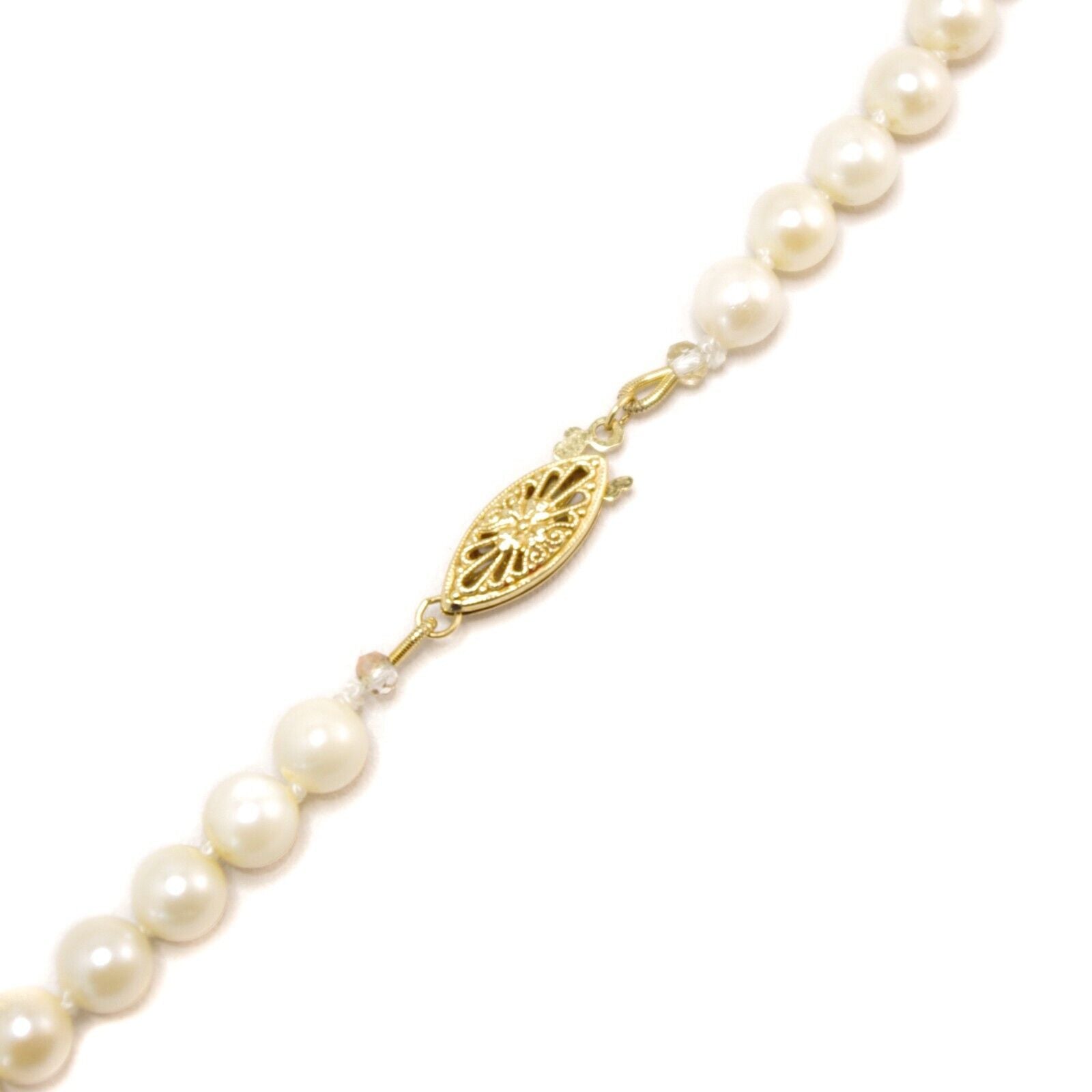 Vintage 80s Cultured Japanese Akoya Round Pearl and 14K Yellow Gold 18" Necklace