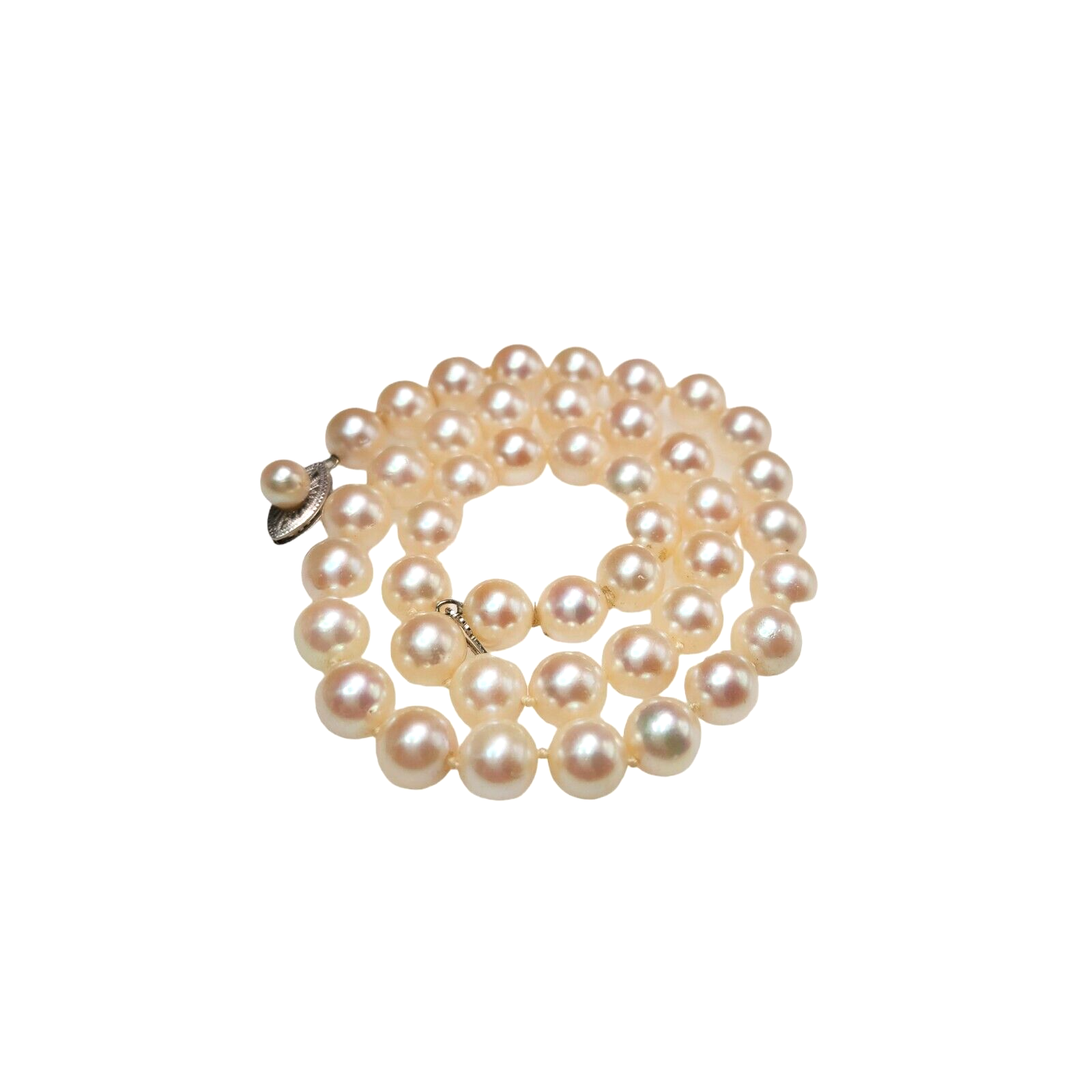 Vintage 80s Cultured Japanese Akoya Round Pearl, 10K White Gold Necklace