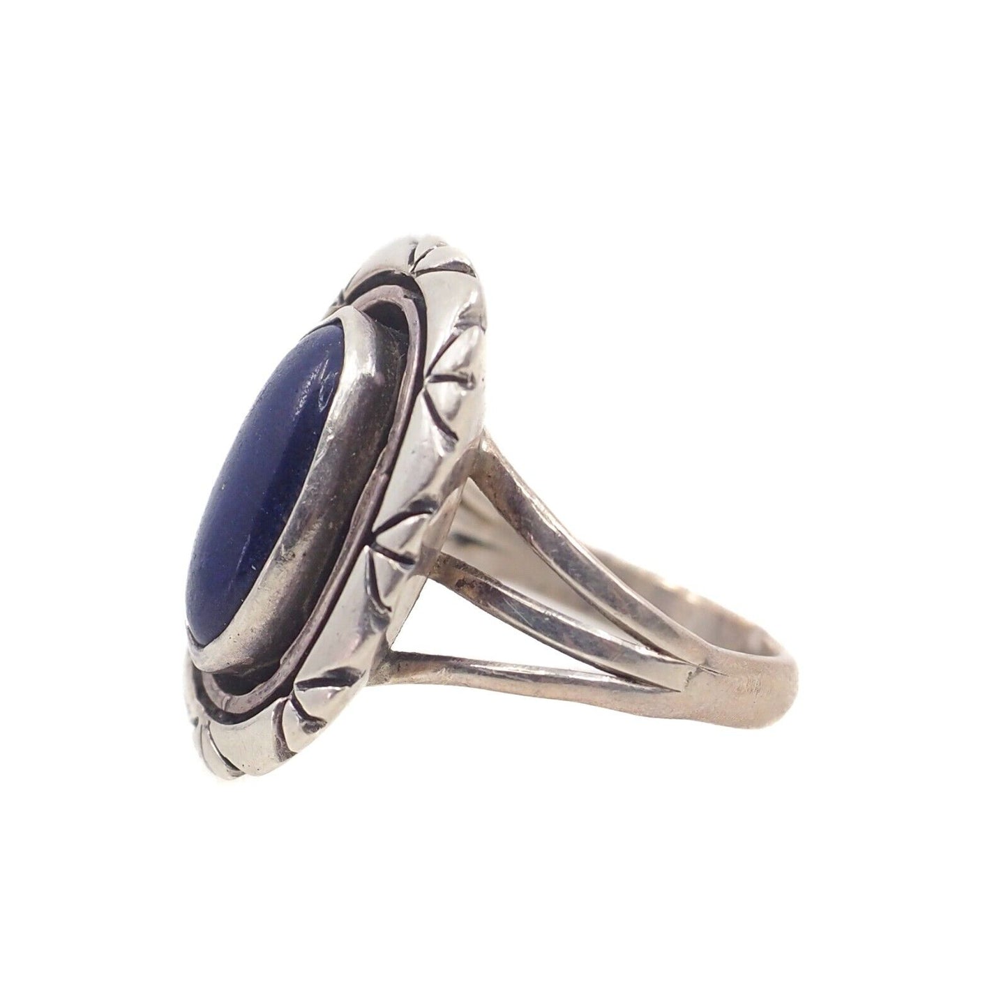 Vintage 1970s LESLIE YAZZIE Blue Lapis Lazuli and Sterling Silver Ring Size 6