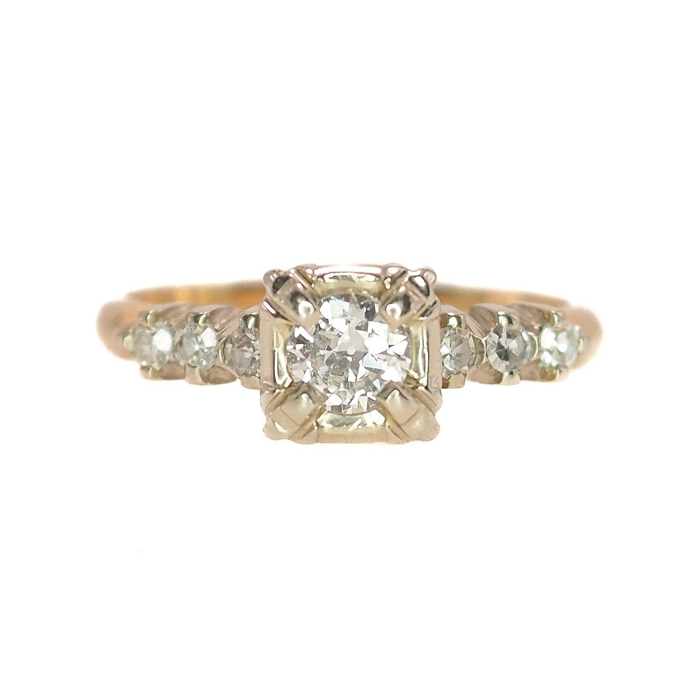 Vintage 1930s Art Deco Two 0.50 CTTW Diamond 14K Gold Engagement Ring Size 6.75