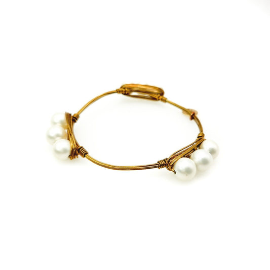 Bourbon and Boweties Imi. Pearl Gold Plate Statement Bangle Bracelet 8.25"