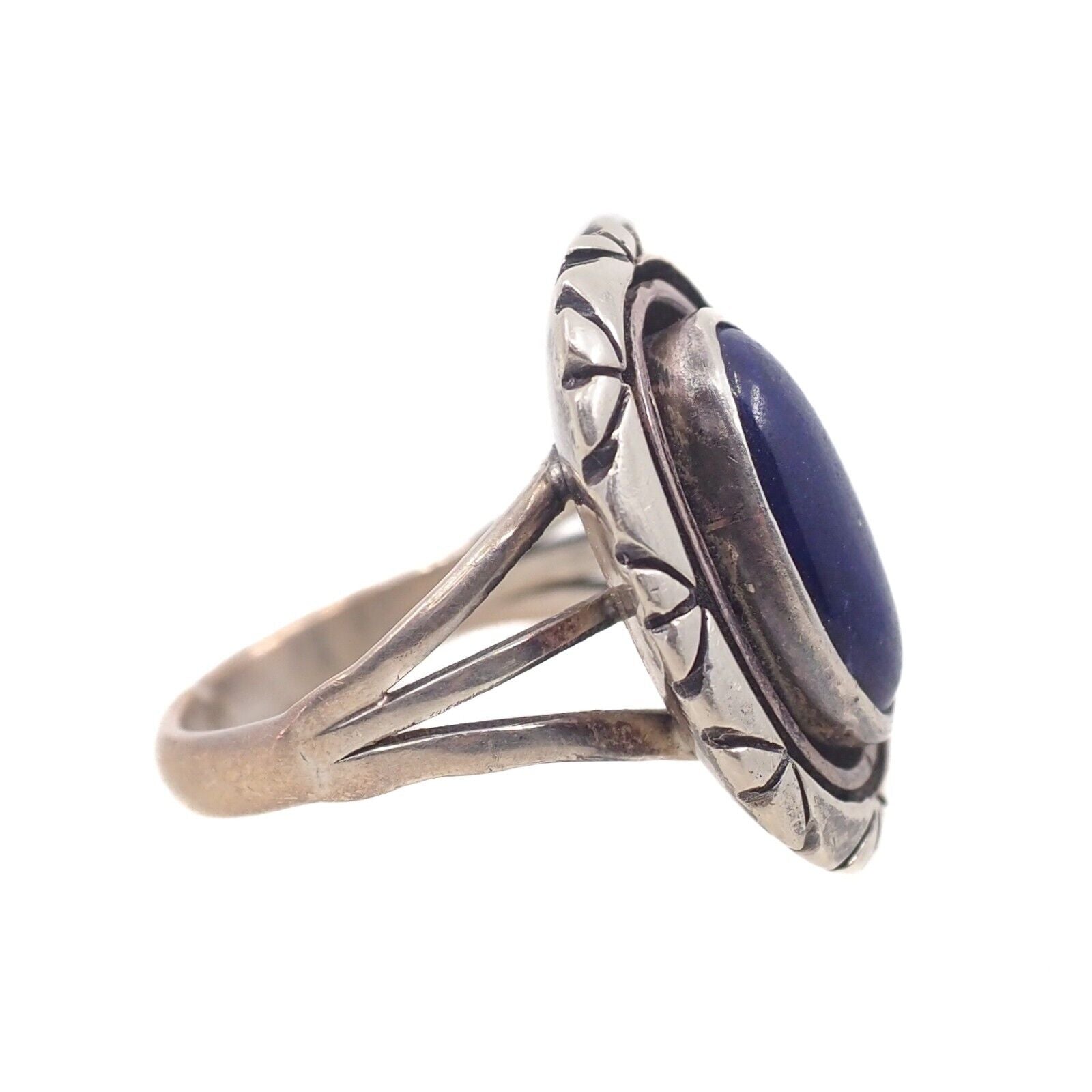 Vintage 1970s LESLIE YAZZIE Blue Lapis Lazuli and Sterling Silver Ring Size 6